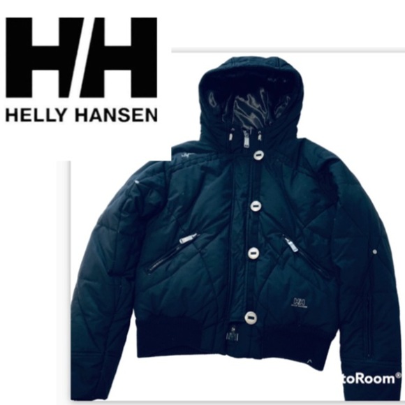 Helly Hansen Small Down Filled Bomber Ski Jacket Black Crop - Picture 1 of 15
